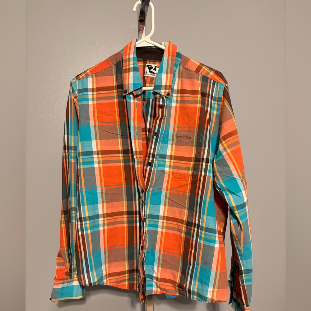 Rockies Plaid‎ Women’s Cotton XL Shirt Button Down Long Sleeve Orange